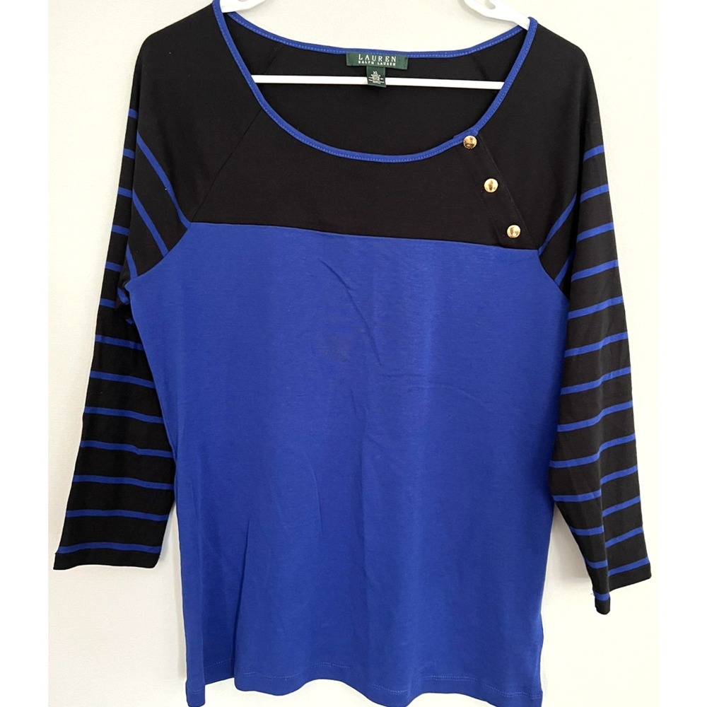 Lauren Ralph Lauren Shirt Womens XL Color Block‎ Striped Long Sleeve Cotton Top